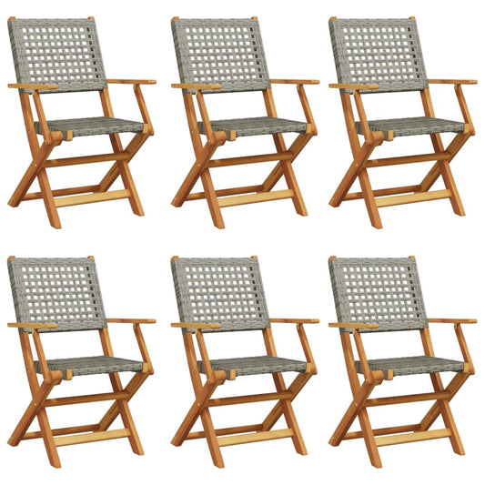 Gartenstühle 6 Stk. Klappbar Grau Poly Rattan & Massivholz