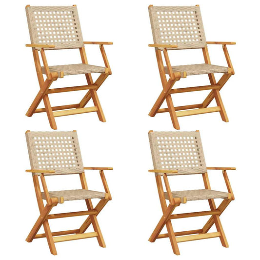 Gartenstühle 4 Stk. Klappbar Beige Poly Rattan & Massivholz