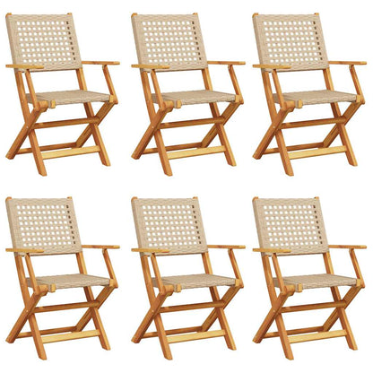 Gartenstühle 6 Stk. Klappbar Beige Poly Rattan & Massivholz