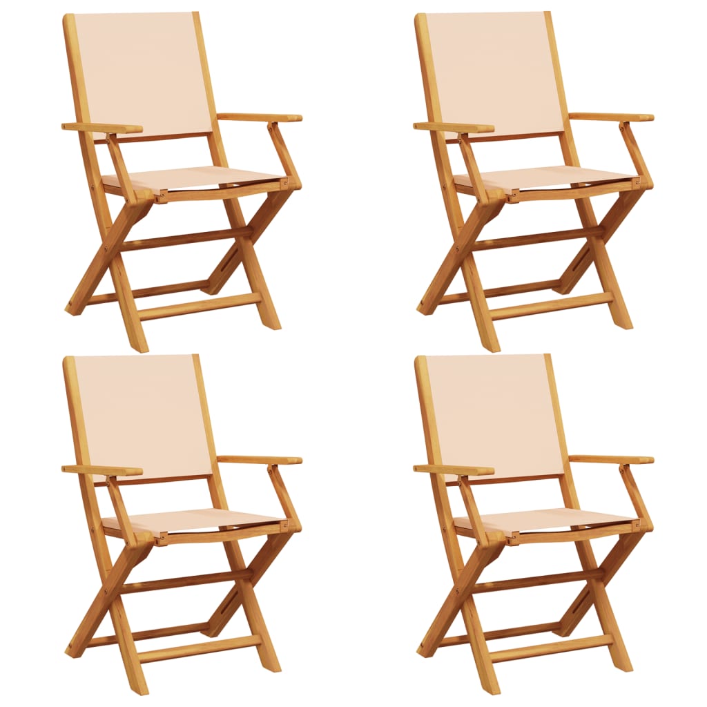 Gartenstühle 4 Stk. Klappbar Beige Stoff und Massivholz
