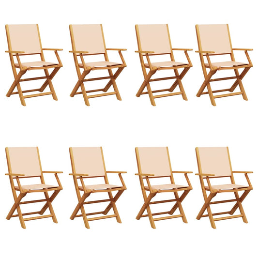 Gartenstühle 8 Stk. Klappbar Beige Stoff und Massivholz