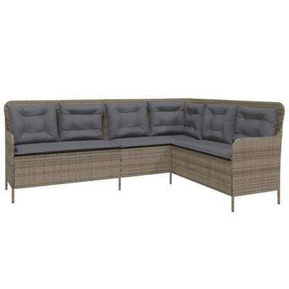 L-formet havesofa med hynder grå polyrattan