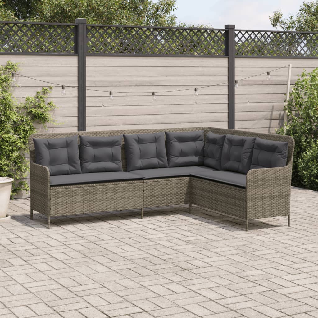 L-formet havesofa med hynder grå polyrattan