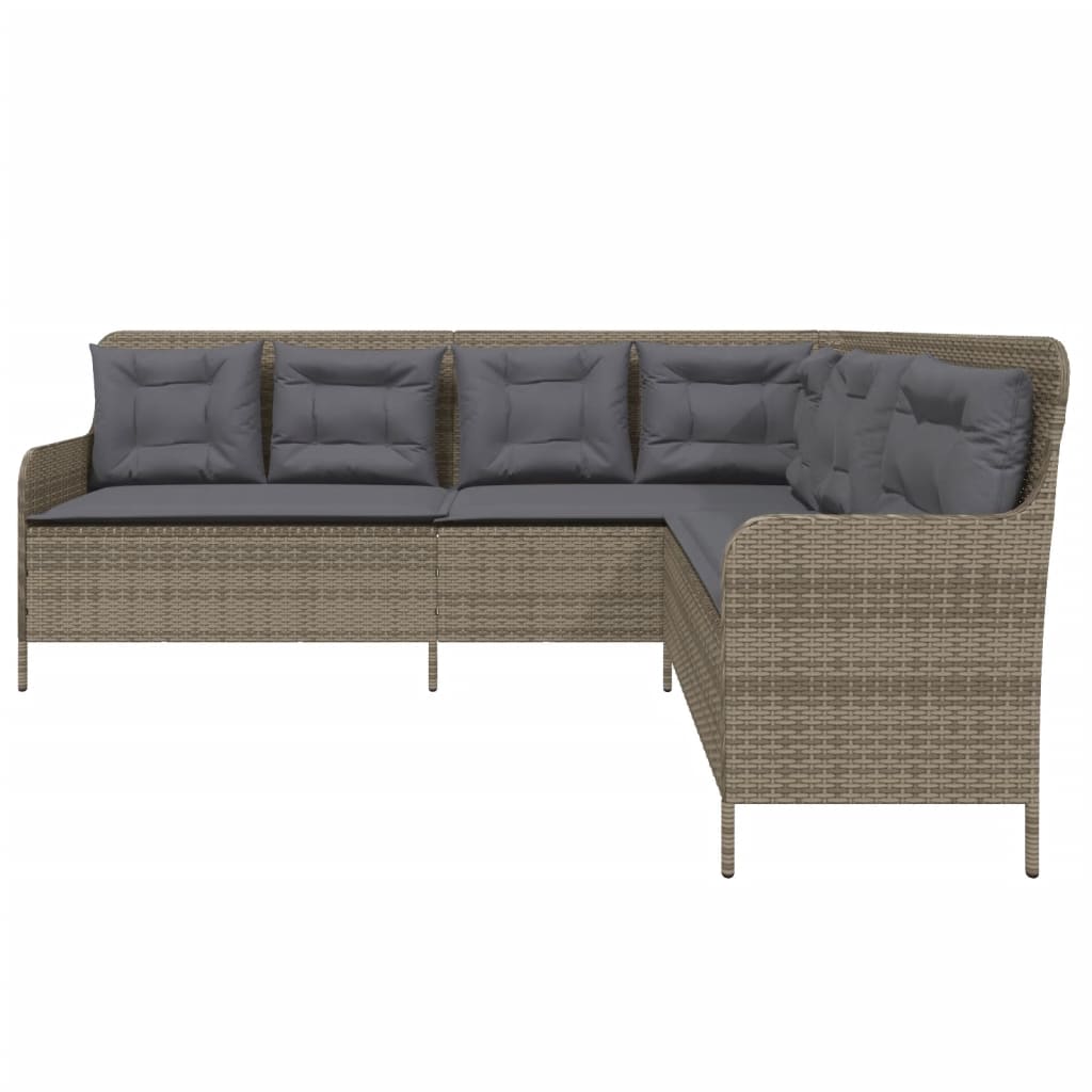 L-formet havesofa med hynder grå polyrattan