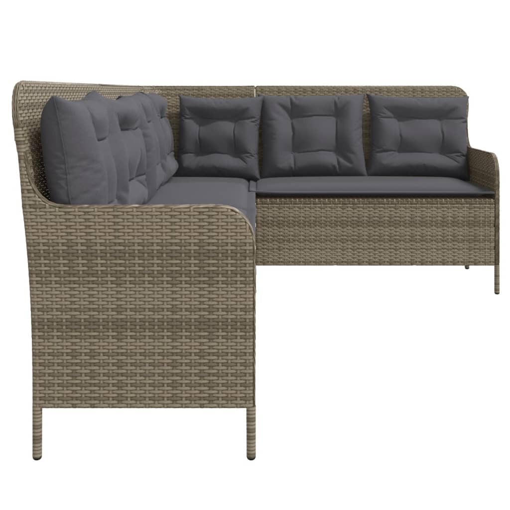 L-formet havesofa med hynder grå polyrattan