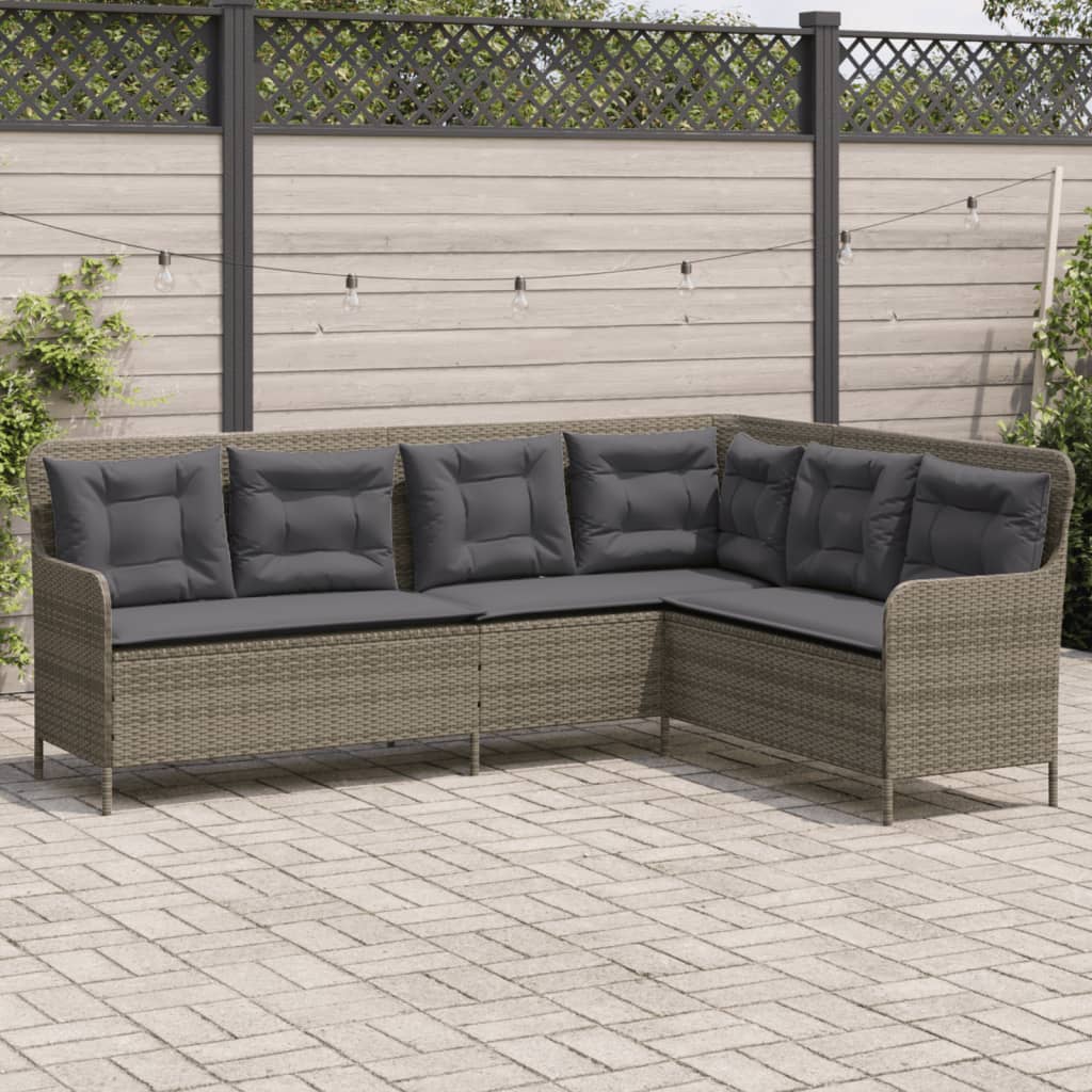 L-formet havesofa med hynder grå polyrattan