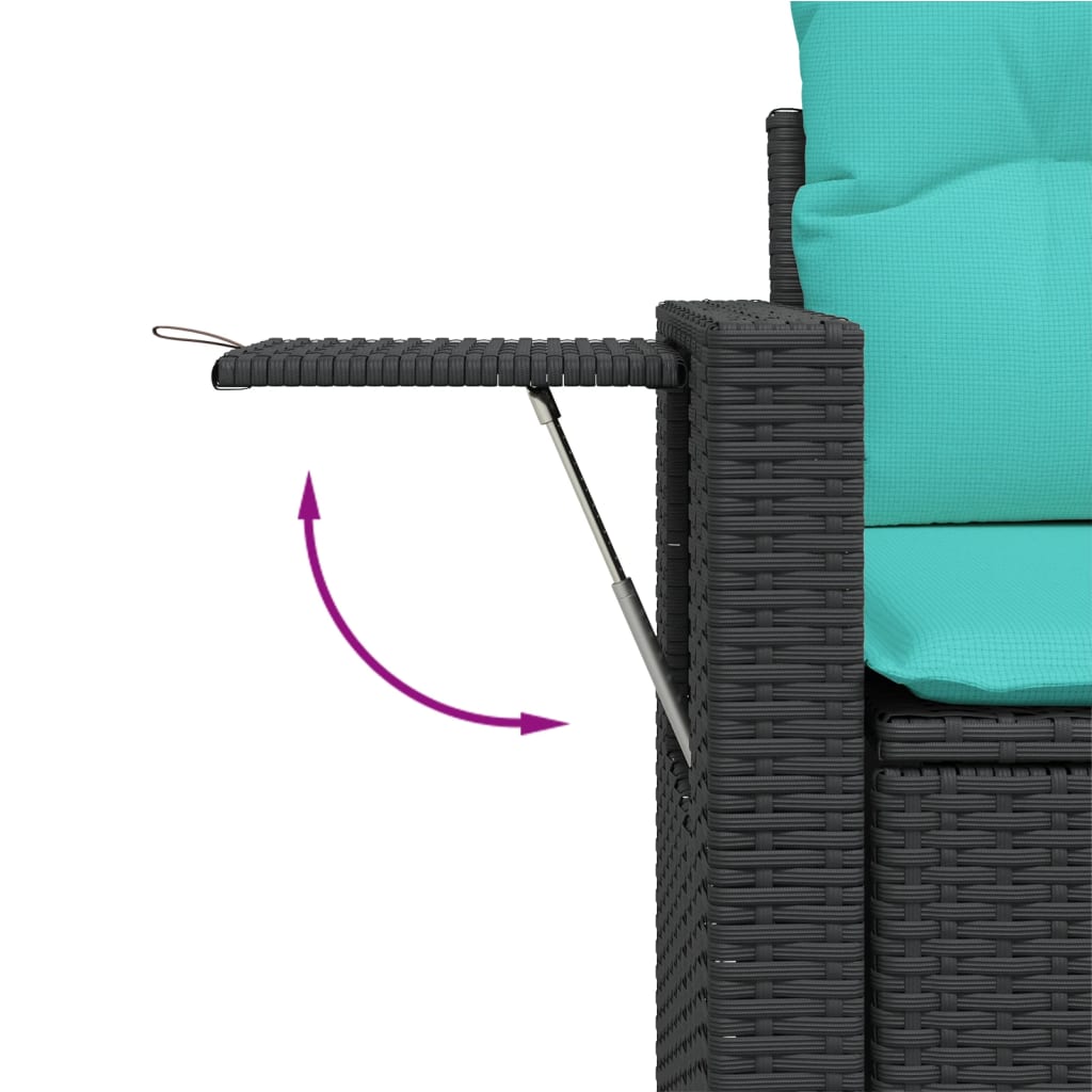 3-teiliges Gartensofa-Set mit Kissen, schwarzes Polyrattan