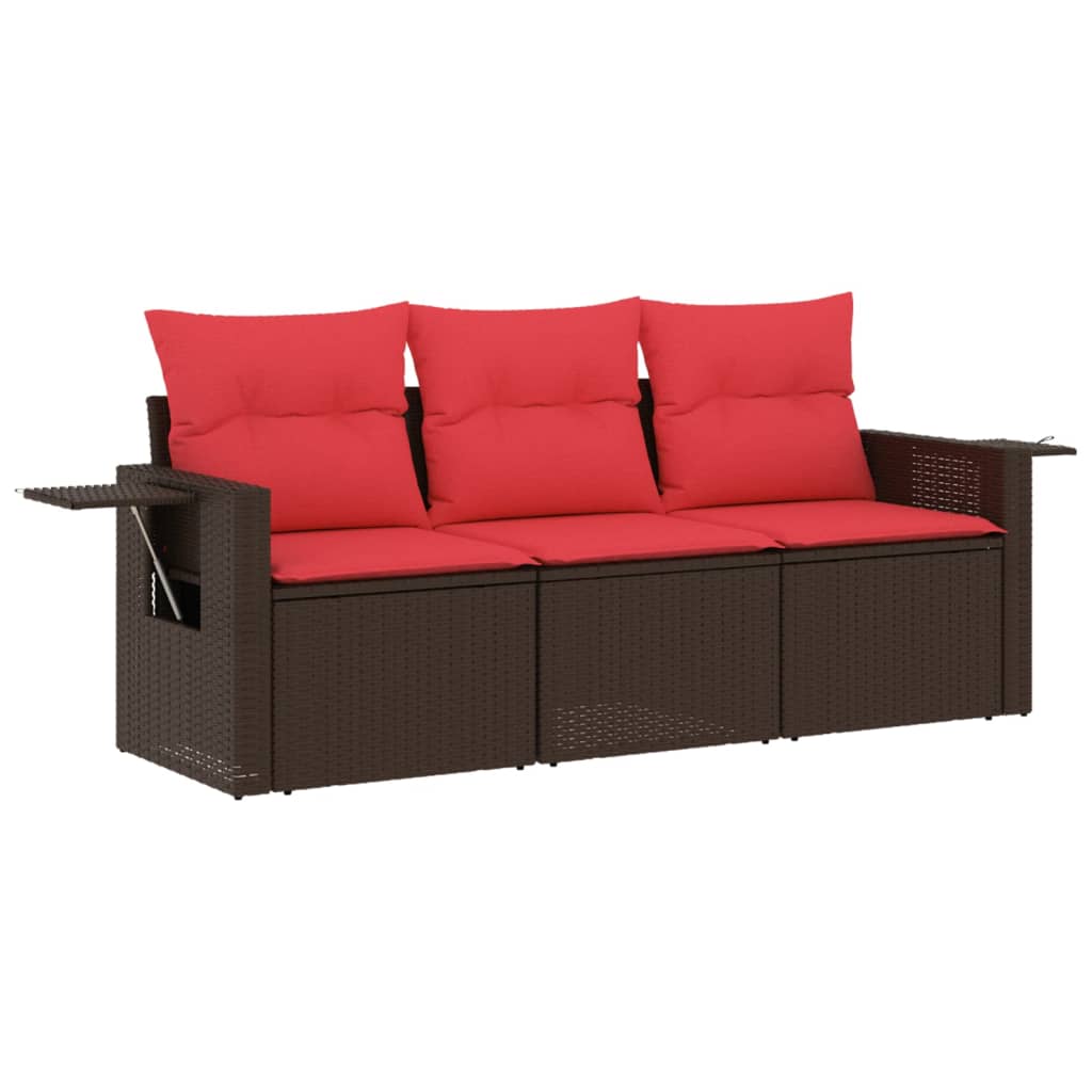 3-teiliges Gartensofa-Set mit Kissen, braun, Polyrattan