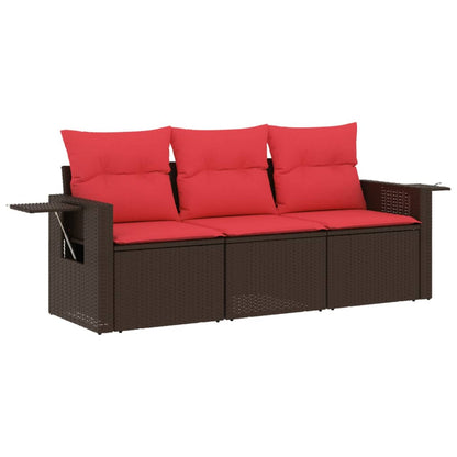 3-teiliges Gartensofa-Set mit Kissen, braun, Polyrattan