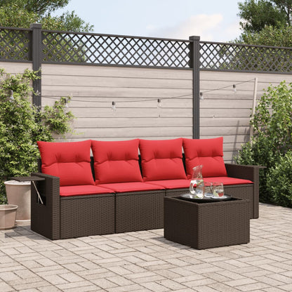 5-teiliges Gartensofa-Set mit Kissen, braun, Polyrattan