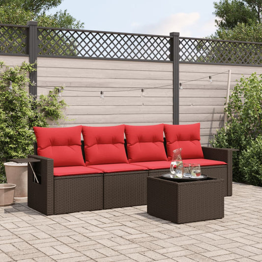 5-teiliges Gartensofa-Set mit Kissen, braun, Polyrattan