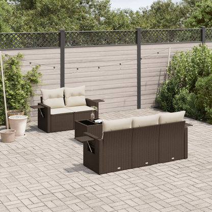 6-tlg. Garten-Sofagarnitur mit Kissen Braun Poly Rattan