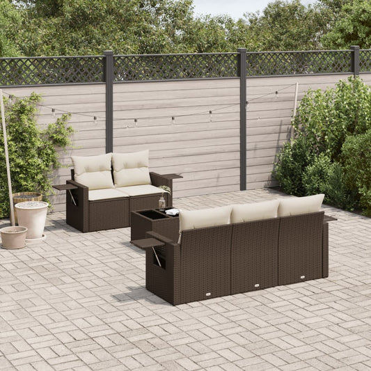 6-tlg. Garten-Sofagarnitur mit Kissen Braun Poly Rattan