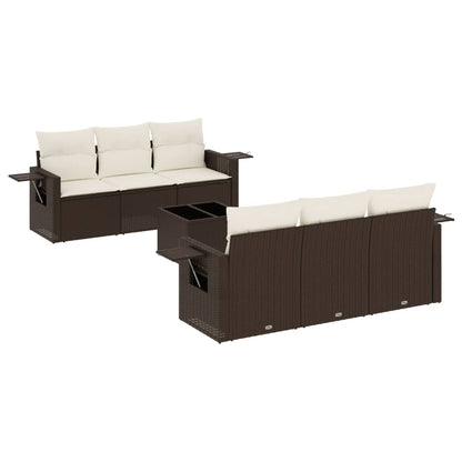 7-tlg. Garten-Sofagarnitur mit Kissen Braun Poly Rattan