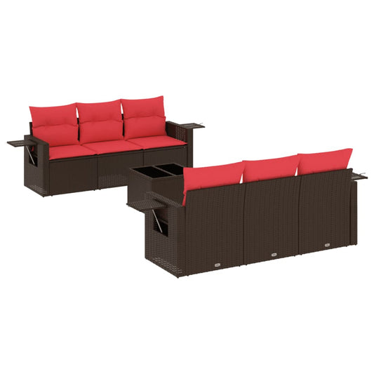 7-teiliges Gartensofa-Set mit Kissen, braun, Polyrattan