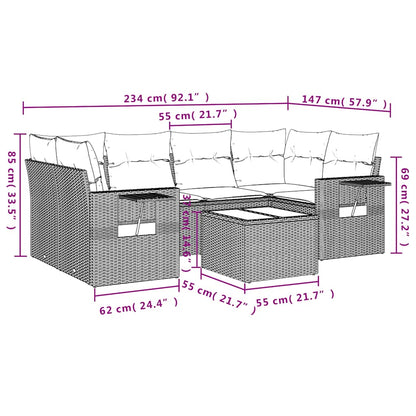7-teiliges Gartensofa-Set mit Kissen, grau, Polyrattan