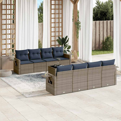 9-teiliges Gartensofa-Set mit Kissen, grau, Polyrattan