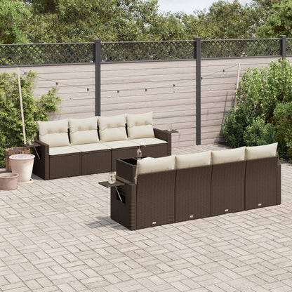 9-tlg. Garten-Sofagarnitur mit Kissen Braun Poly Rattan