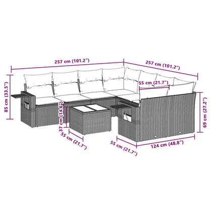 9-tlg. Garten-Sofagarnitur mit Kissen Hellgrau Poly Rattan