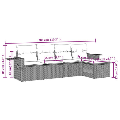 5-teiliges Gartensofa-Set mit Kissen, schwarzes Polyrattan