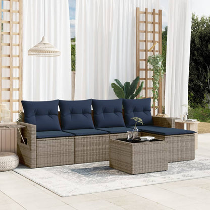 6-teiliges Gartensofa-Set mit Kissen, grau, Polyrattan