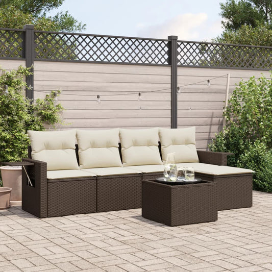 6-tlg. Garten-Sofagarnitur mit Kissen Braun Poly Rattan