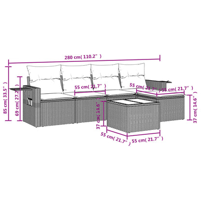 6-teiliges Gartensofa-Set mit Kissen, braun, Polyrattan