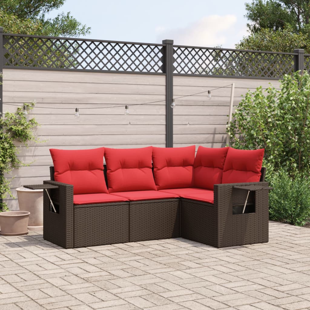 4-teiliges Gartensofa-Set mit Kissen, braun, Polyrattan