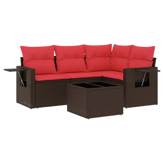 5-teiliges Gartensofa-Set mit Kissen, braun, Polyrattan