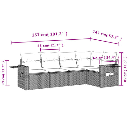 5-teiliges Gartensofa-Set mit Kissen, braun, Polyrattan