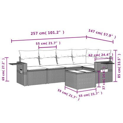 6-teiliges Gartensofa-Set mit Kissen, grau, Polyrattan