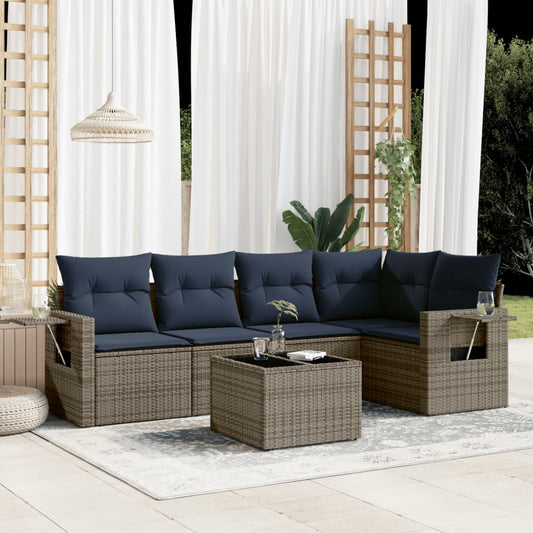 6-teiliges Gartensofa-Set mit Kissen, grau, Polyrattan