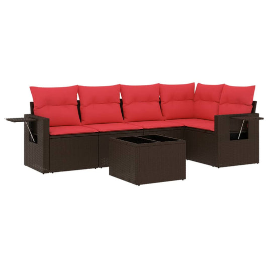 6-teiliges Gartensofa-Set mit Kissen, braun, Polyrattan