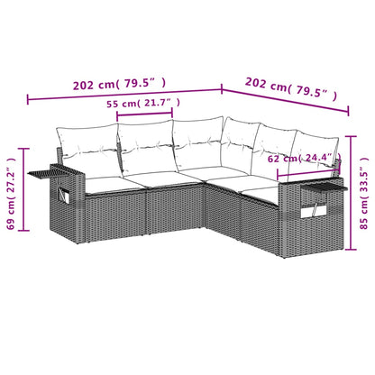 5-teiliges Gartensofa-Set mit Kissen, braun, Polyrattan