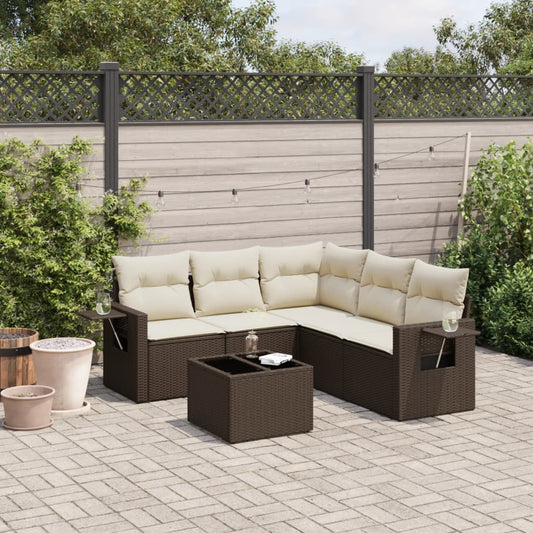 6-tlg. Garten-Sofagarnitur mit Kissen Braun Poly Rattan