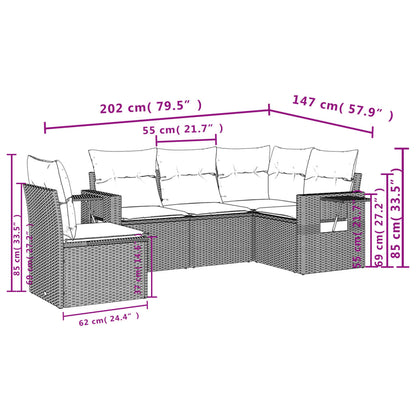5-teiliges Gartensofa-Set mit Kissen, braun, Polyrattan