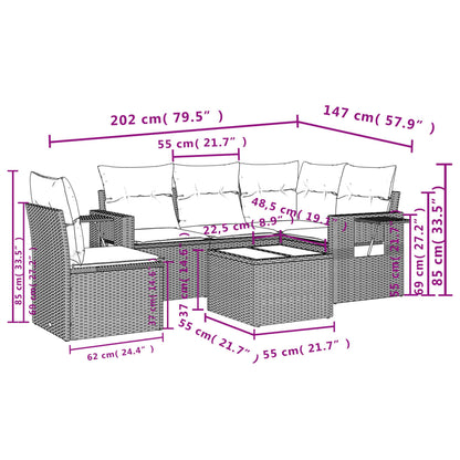 6-teiliges Gartensofa-Set mit Kissen, grau, Polyrattan