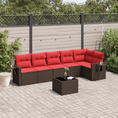 7-teiliges Gartensofa-Set mit Kissen, braun, Polyrattan