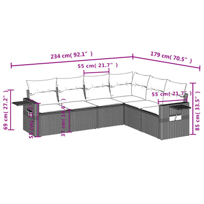 6-teiliges Gartensofa-Set mit Kissen, schwarzes Polyrattan