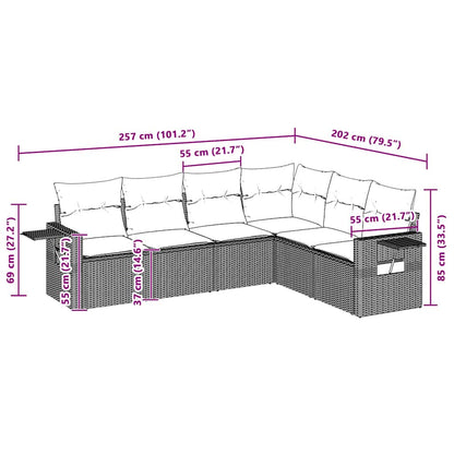 6-tlg. Garten-Sofagarnitur mit Kissen Hellgrau Poly Rattan