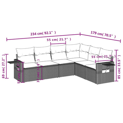 7-teiliges Gartensofa-Set mit Kissen, grau, Polyrattan