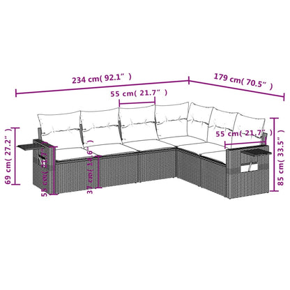 7-tlg. Garten-Sofagarnitur mit Kissen Braun Poly Rattan
