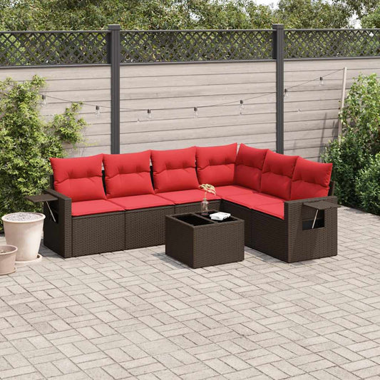 7-teiliges Gartensofa-Set mit Kissen, braun, Polyrattan