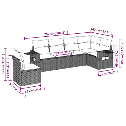 6-teiliges Gartensofa-Set mit Kissen, braun, Polyrattan