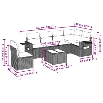 7-teiliges Gartensofa-Set mit Kissen, grau, Polyrattan
