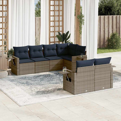 7-teiliges Gartensofa-Set mit Kissen, grau, Polyrattan