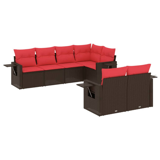 7-teiliges Gartensofa-Set mit Kissen, braun, Polyrattan