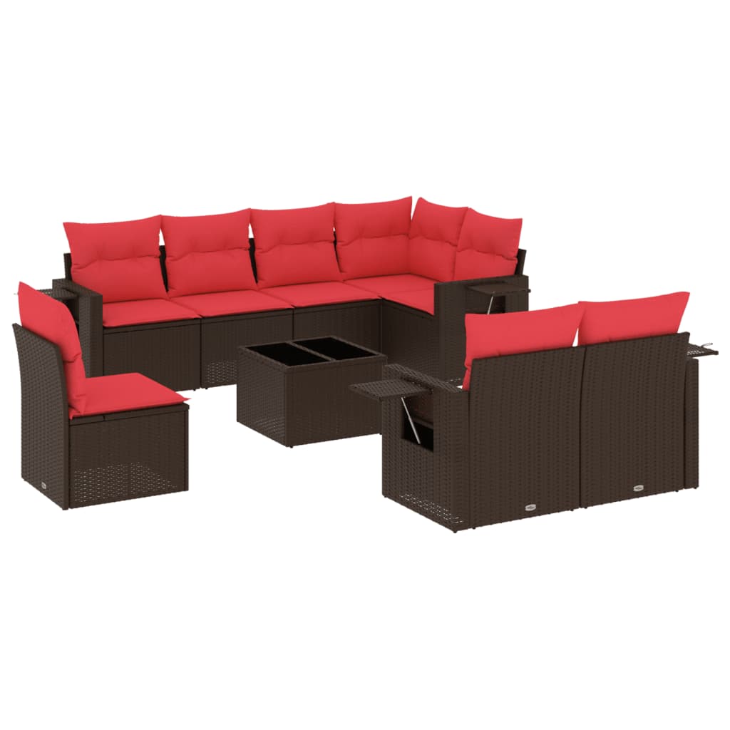 9-teiliges Gartensofa-Set mit Kissen, braun, Polyrattan