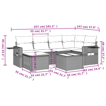 7-teiliges Gartensofa-Set mit Kissen, grau, Polyrattan