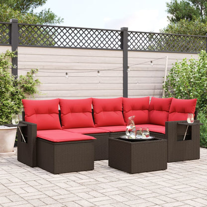 7-teiliges Gartensofa-Set mit Kissen, braun, Polyrattan